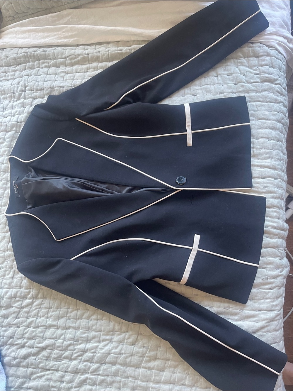 Nine West Black Blazer with White Piping Trim